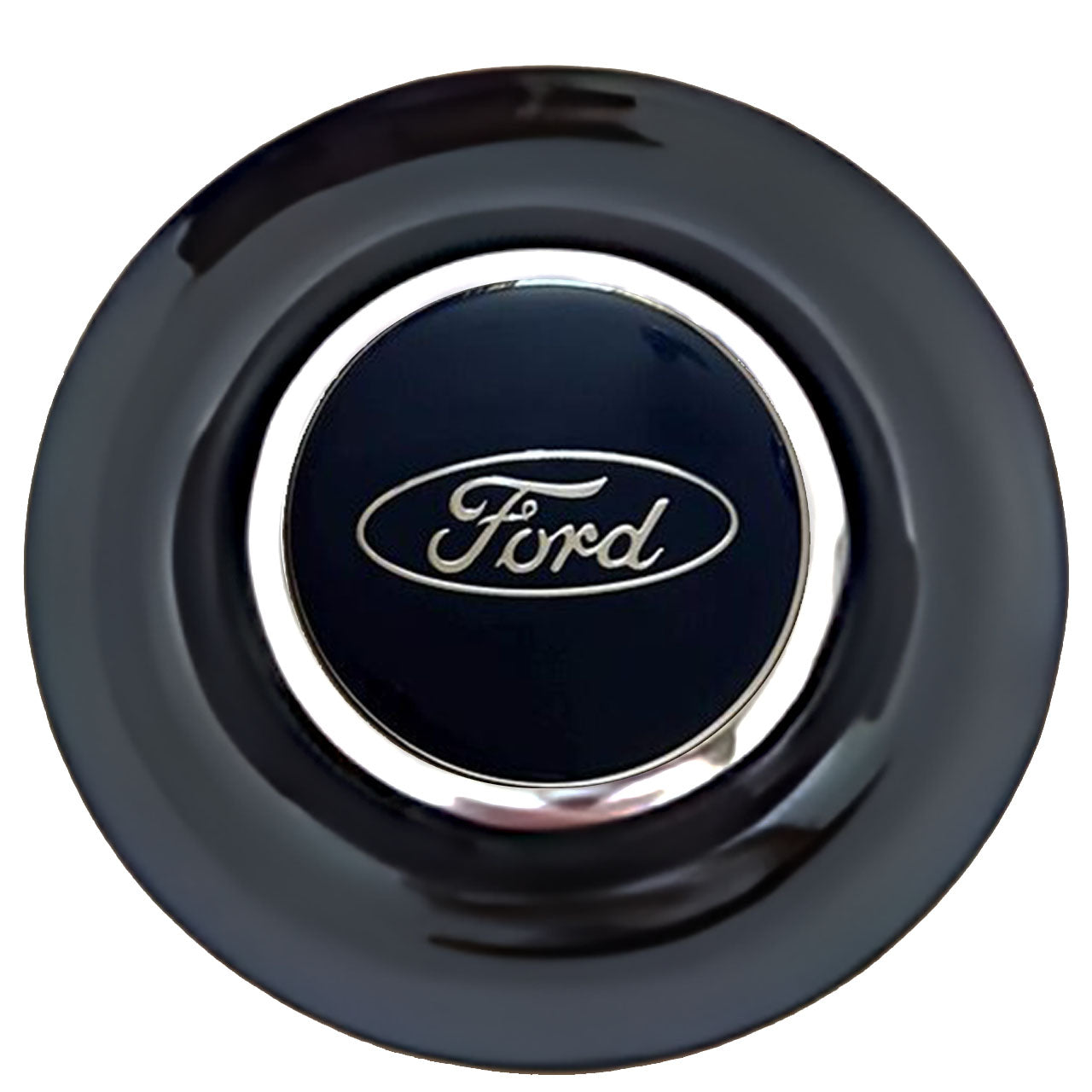 Ford Floating Center Caps Black Cap Chrome Ring
