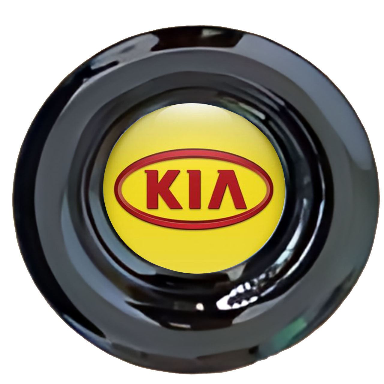 KIA Yellow Fill Red Oval Floating Center Caps Gloss Matt Black