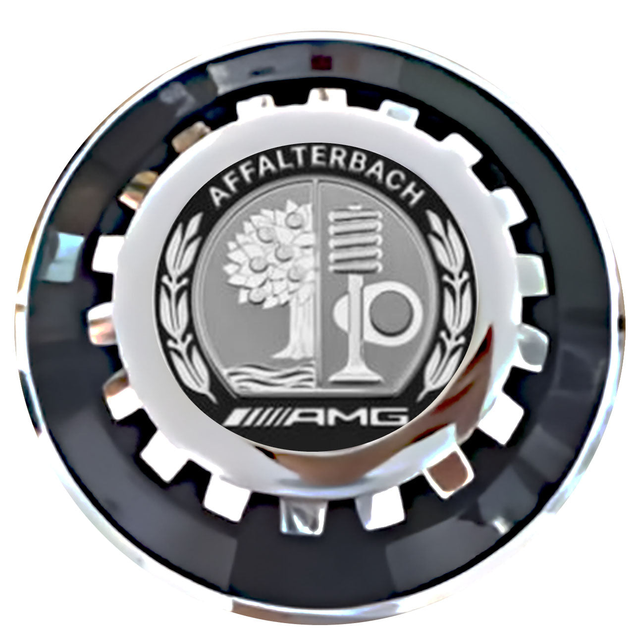 Mercedes Benz AMG Silver and Black Floating Center Caps Black With Gear Shape Center