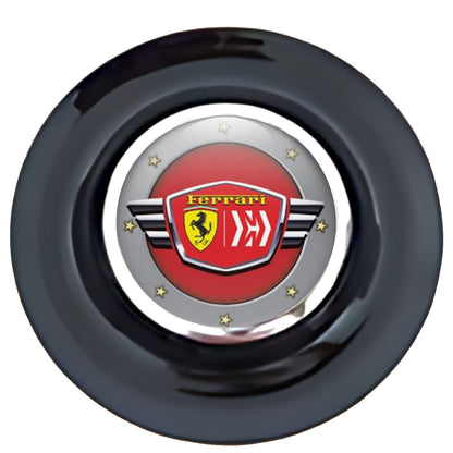 Ferrari Red & Yellow Floating Center Caps Black Cap Chrome Ring