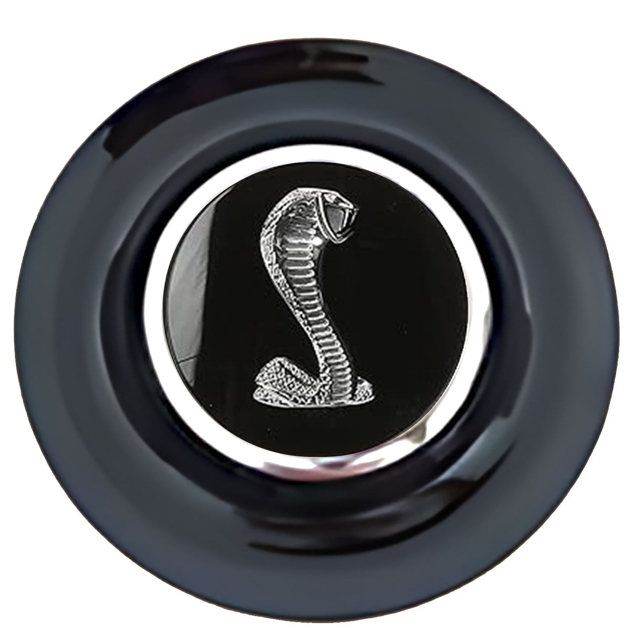 Ford Mustang Shelby Cobra Floating Center Caps Black Cap Chrome Ring