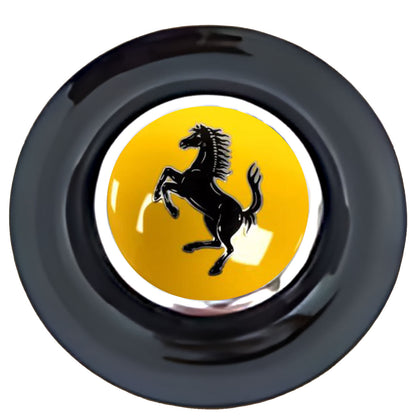 Ferrari Red & Yellow Floating Center Caps Black Cap Chrome Ring