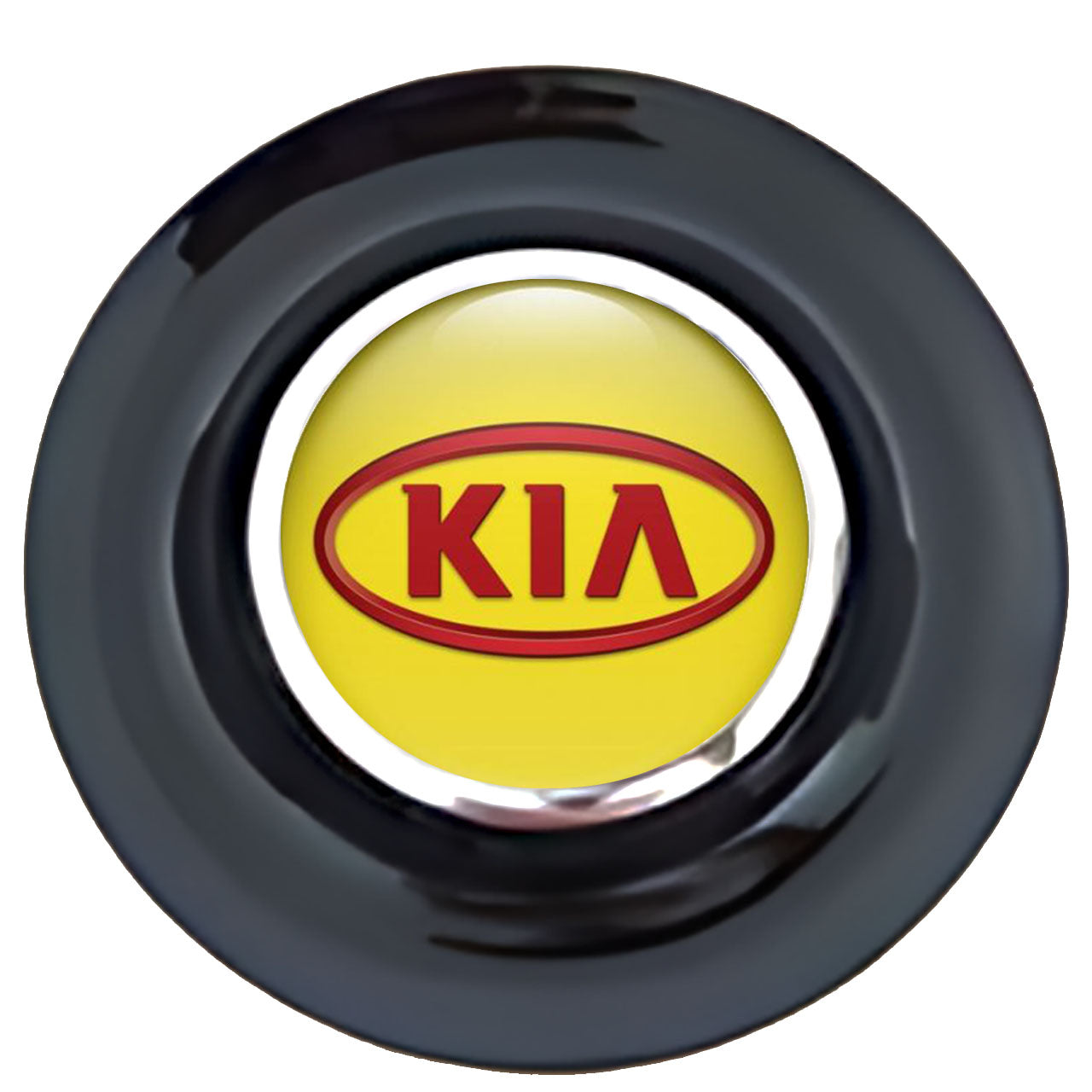 KIA Yellow Fill Red Oval Floating Center Caps Black Cap Chrome Ring