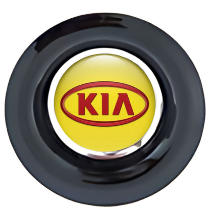 KIA Yellow Fill Red Oval Floating Center Caps Black Cap Chrome Ring