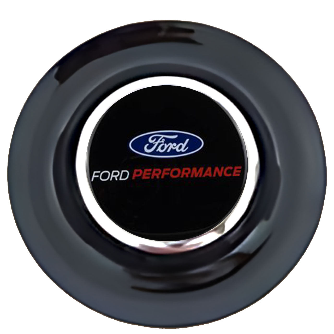 Ford Performance Floating Center Caps Black Cap Chrome Ring