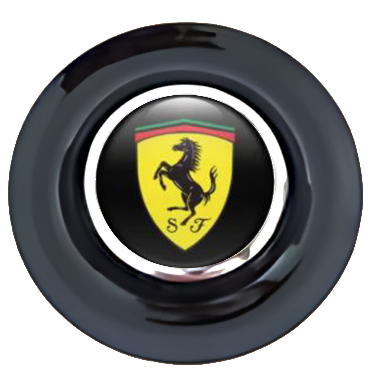 Ferrari Floating Center Caps Black Cap Chrome Ring
