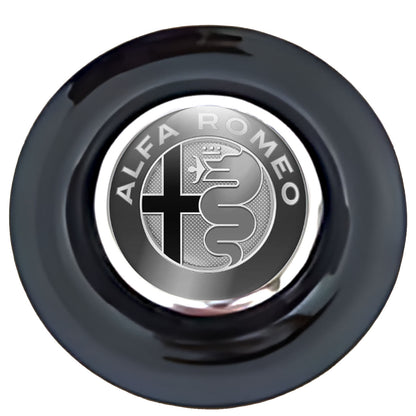 Alfa Romeo Black and White Floating Center Caps Black Cap Chrome Ring