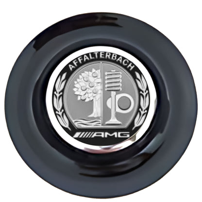 Mercedes Benz AMG Silver and Black Floating Center Caps Black Cap Chrome Ring