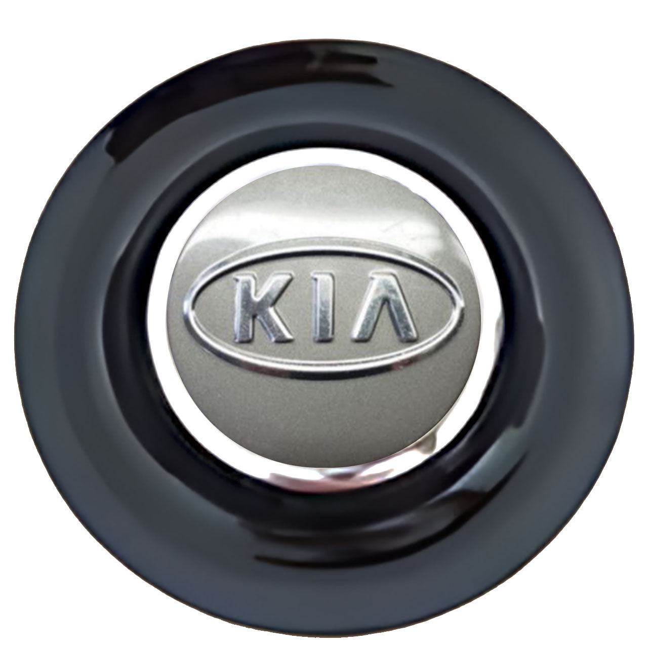 KIA Silver Floating Center Caps Black Cap Chrome Ring
