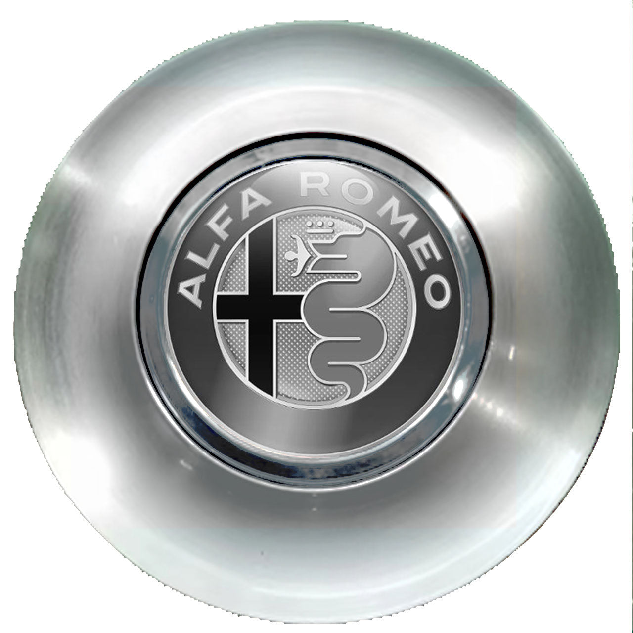 Alfa Romeo Black and White Floating Center Caps Brushed