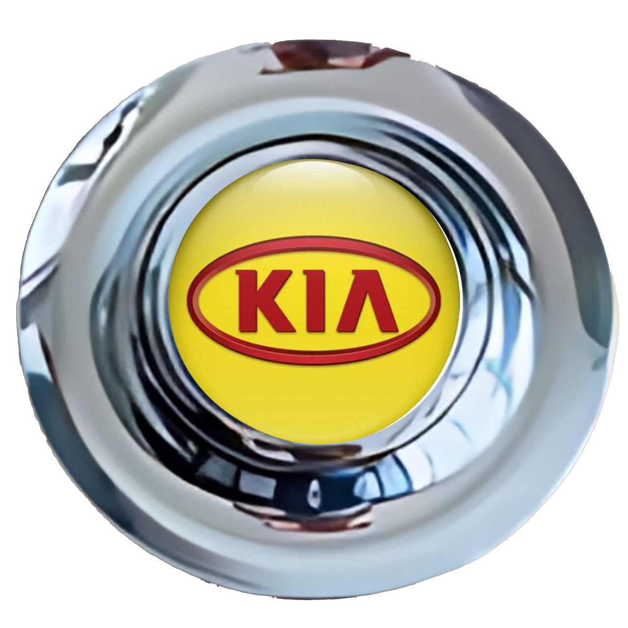KIA Yellow Fill Red Oval Floating Center Caps Chrome