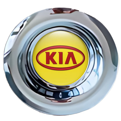 KIA Yellow Fill Red Oval Floating Center Caps Chrome