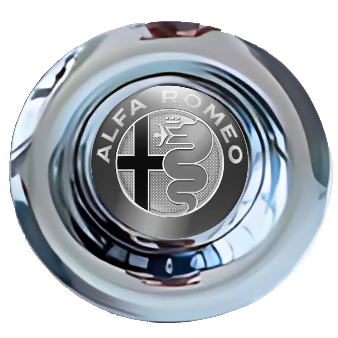 Alfa Romeo Black and White Floating Center Caps Chrome