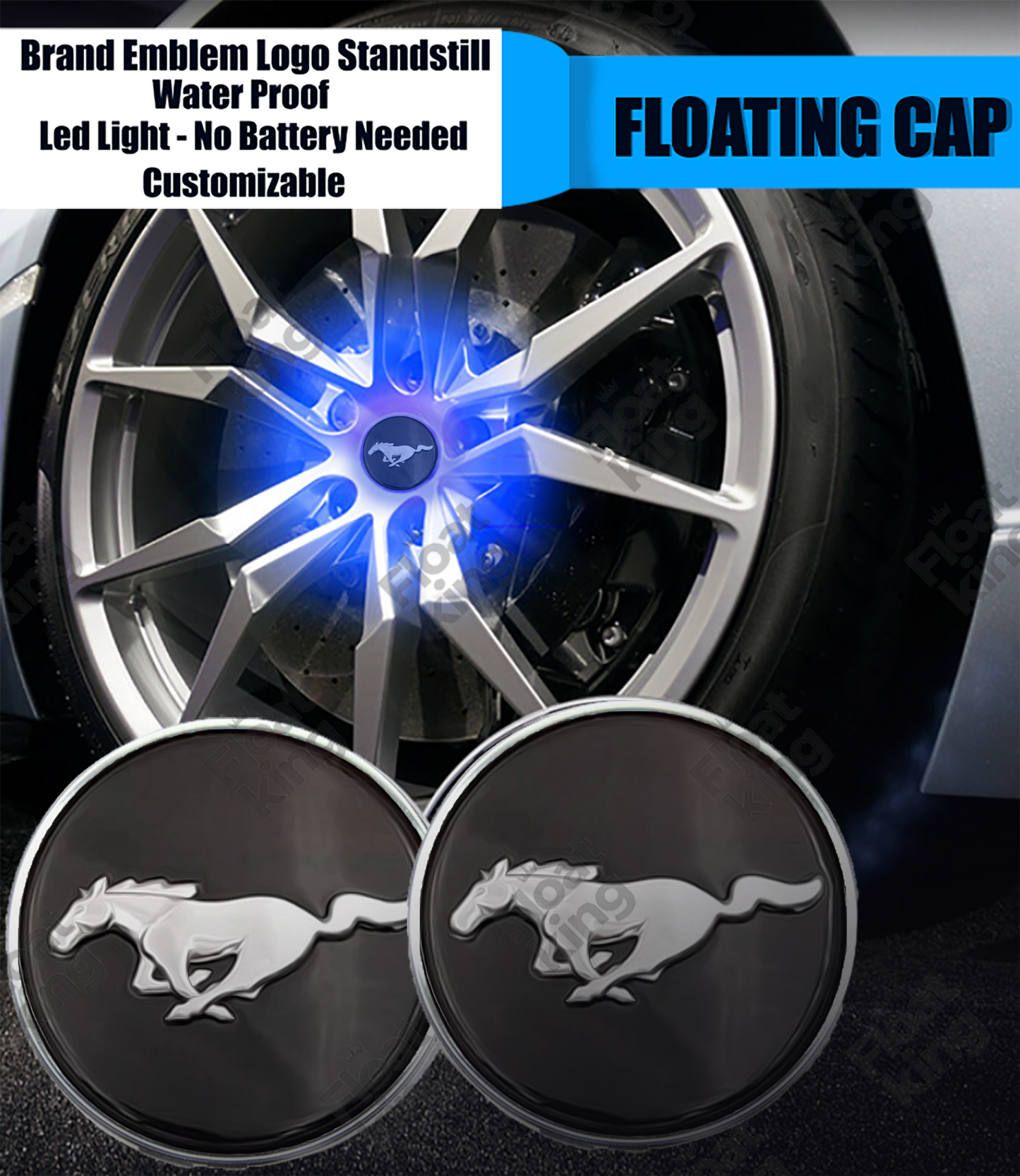Ford Mustang Cobra 2 Floating Center Caps  - How it looks on Wheels