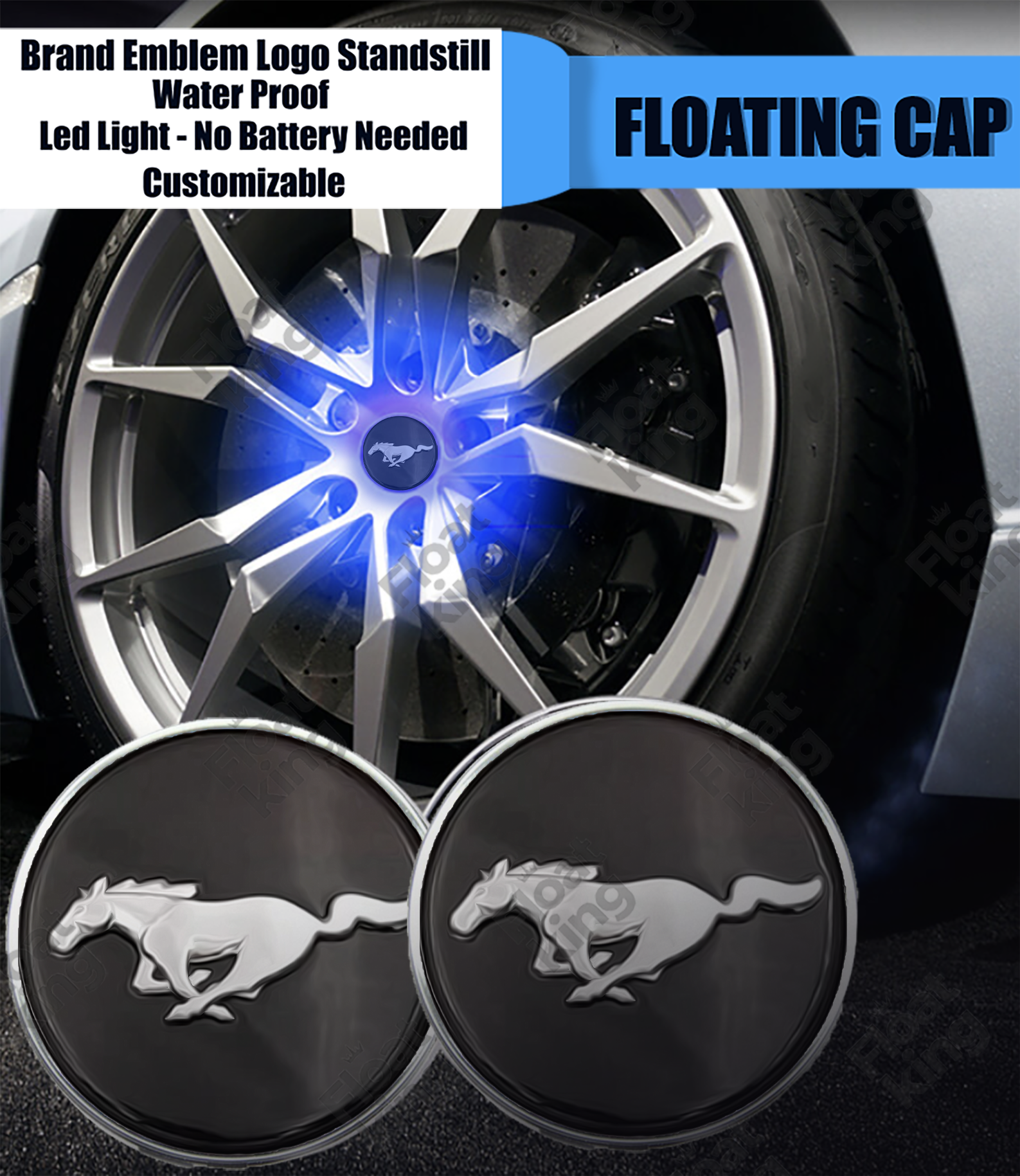 Ford Mustang Cobra 2 Floating Center Caps  - How it looks on Wheels