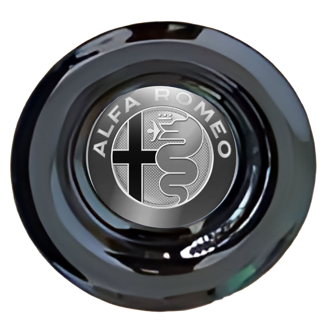 Alfa Romeo Black and White Floating Center Caps Gloss Matt Black