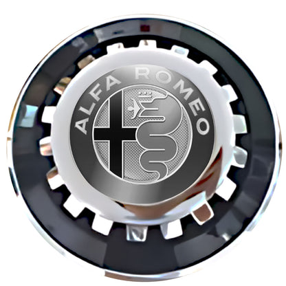 Alfa Romeo Black and White Floating Center Caps Black With Gear Shape Center